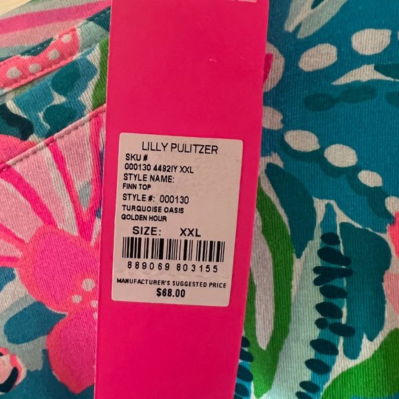 Lilly Pulitzer Finn Top Turquoise Oasis Golden Hour NEW NWT XXL - Picture 2 of 2